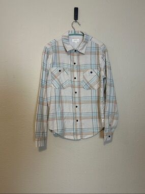 Roark‎ Alpine Flannel Shirt Long Sleeve Womens Size Small Brown Plaid Snap Up